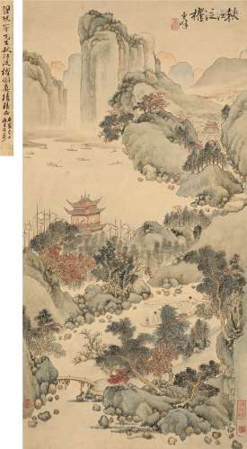 翟继昌（1770～1820） 秋江泛棹图 立轴 设色纸本