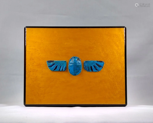 Ancient Egyptian blue Faience winged scarab Ex Royal At