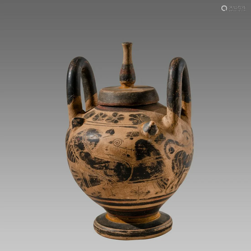 Corinthian Style Pottery Vessel. Size 7 inches high.