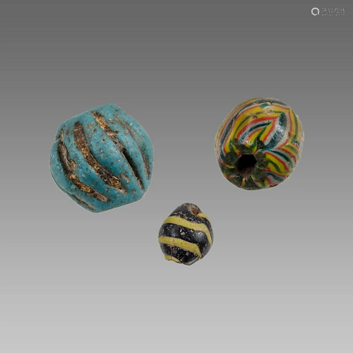 Lot of 3 Roman Style Mosaic Glass Beads.