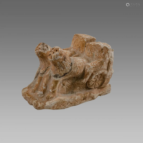 Near Eastern Style Limestone Chariot With Lions.