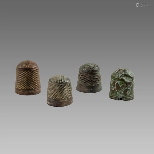 Lot of 4 Medieval Bronze Thimbles.