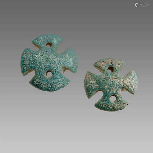 Lot of 2 Ancient Byzantine Faience Crosses c.8th