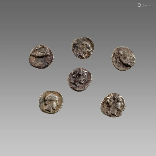 Lot of 6 Ancient Greek Fractions Silver coins c.3rd