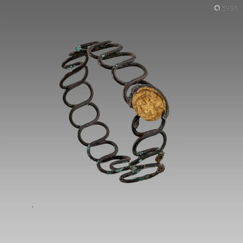 Ancient Byzantine Silver Bracelet with Cross c.6th