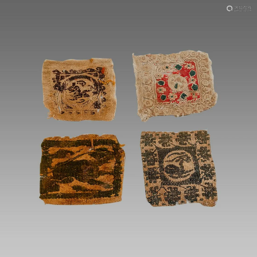 Lot of 4 Ancient Egyptian Coptic Textile Fragments