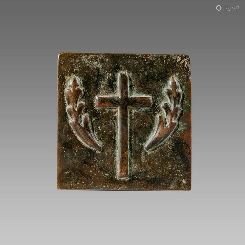 Byzantine Style Cast Bronze Plaque with Bust Crosses.