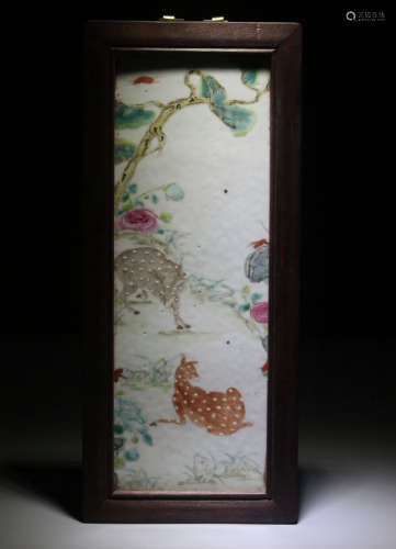 粉彩松鹿纹瓷板