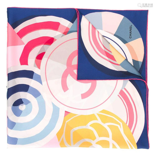 CC Graphic Print Silk Scarf, Chanel,