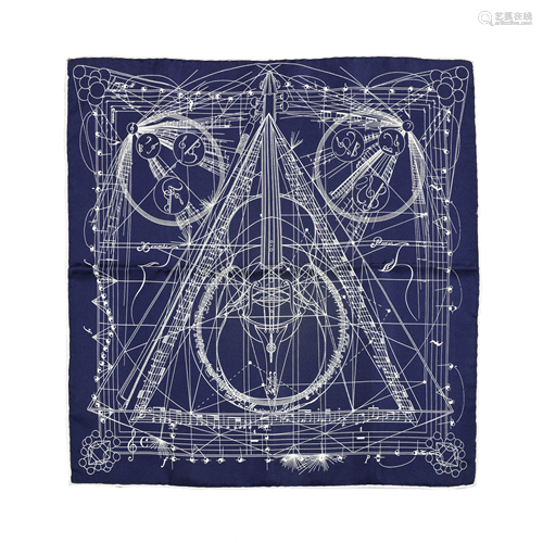 'La Musique des Spheres' Navy Silk Square, Hermès,