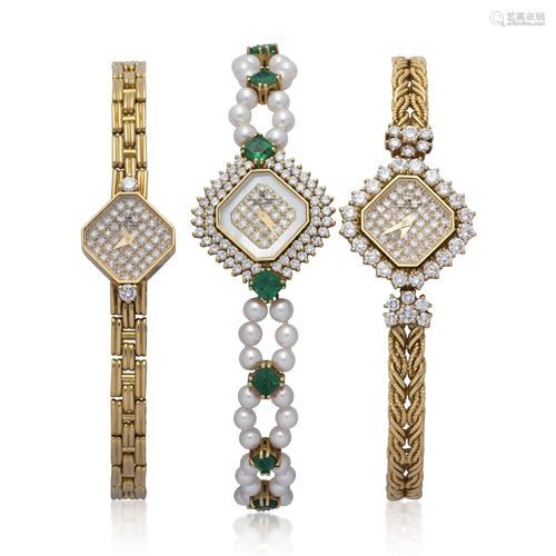 TWO DIAMOND WRISTWATCHES; TOGETHER WITH A…