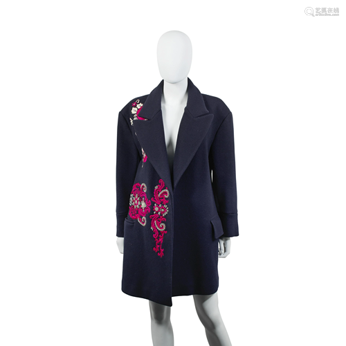 Embroidered Navy Wool Coat, Dries Van Noten,