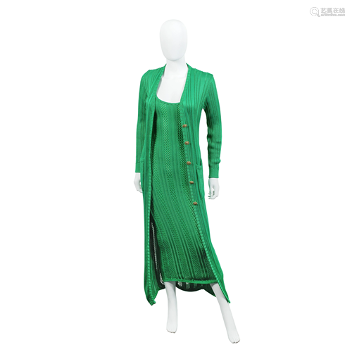 Emerald Green Acrylic Knitted Dress and Cardigan Set,