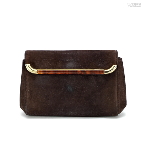 Brown Suede Clutch Bag, Gucci, 1970s, (Includes mirror