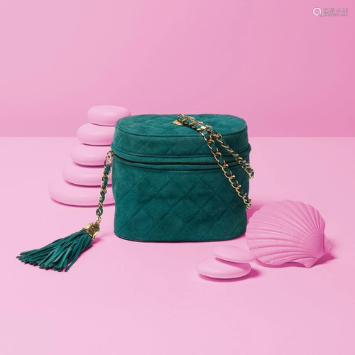 Turquoise Suede Vanity Case Bag, Chanel, c. 1989-91,