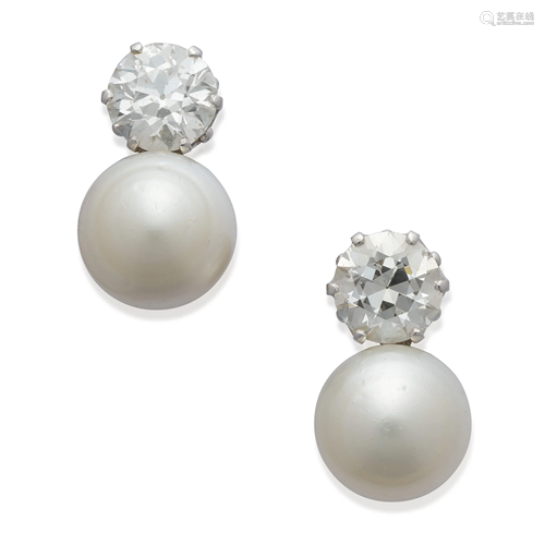 CULTURED PEARL AND DIAMOND EARRINGS