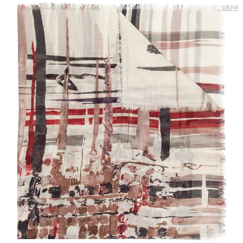 Red and Brown Abstract Print Cashmere And Silk Scarf,