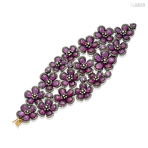 NO RESERVE - SYNTHETIC RUBY AND DIAMOND BRACELET