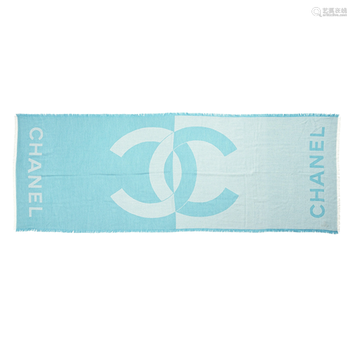 Baby Blue Large Cashmere Scarf, Chanel,