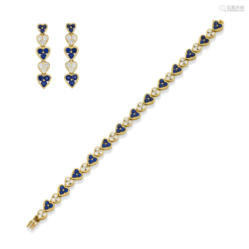 NO RESERVE - SAPPHIRE AND DIAMOND BRACELET AND EARRING