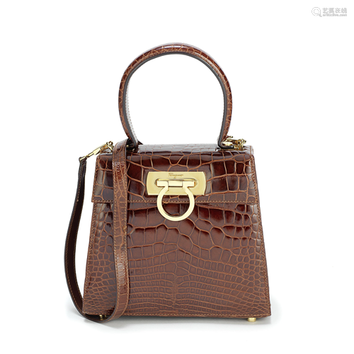 Brown Alligator Mini Giancini Bag, Salvatore Ferragamo,