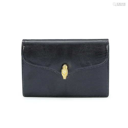 Navy Blue Lizard Shoulder Bag, Gucci, 1980s, (Includes