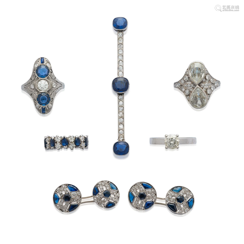 GROUP OF SAPPHIRE AND DIAMOND JEWELLERY; TOGETHER W…