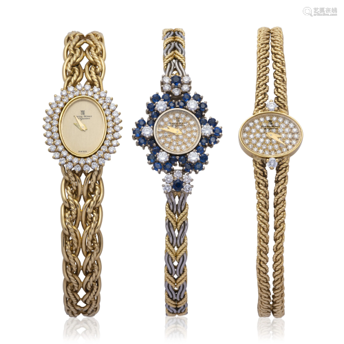 TWO DIAMOND AND GOLD WRISTWATCHES; TOGETHER WITH A