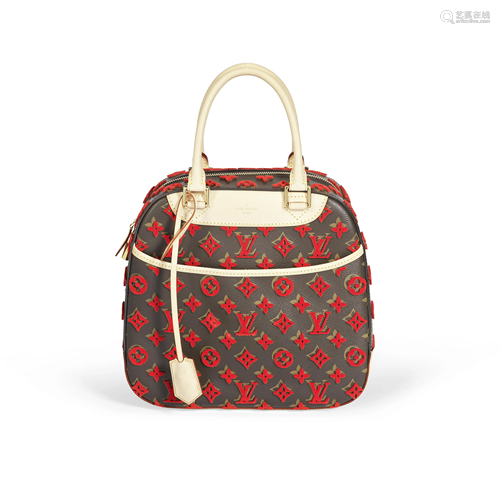 Rouge Monogram Tuffetage Deauville Cube Bag, Louis