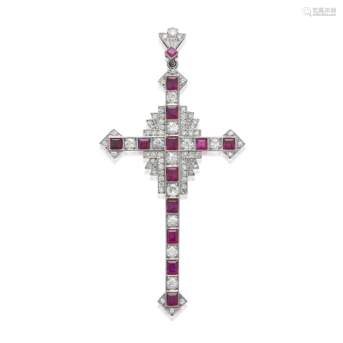 RUBY AND DIAMOND PENDANT; TOGETHER WITH A DIAM…