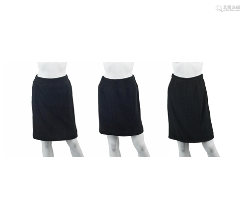 Three Black Wool Skirts, Chanel, 1990s,