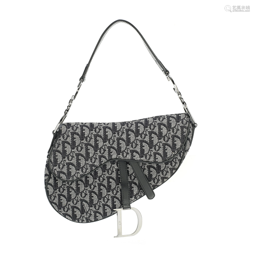 Black and Cream Oblique Jacquard Saddle Bag, Christian