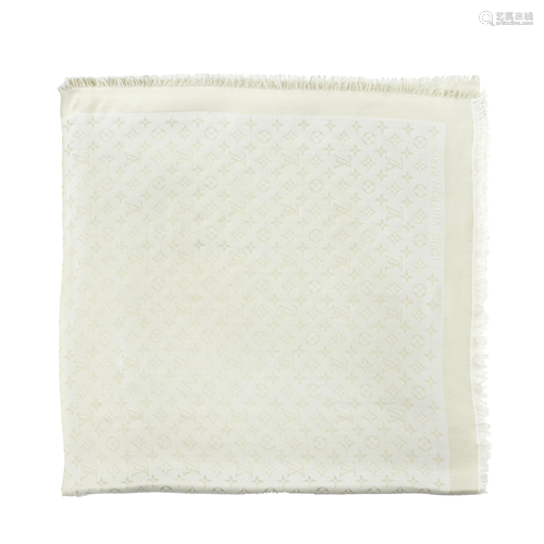 White and Gold Jacquard Silk Monogram Shawl, Louis