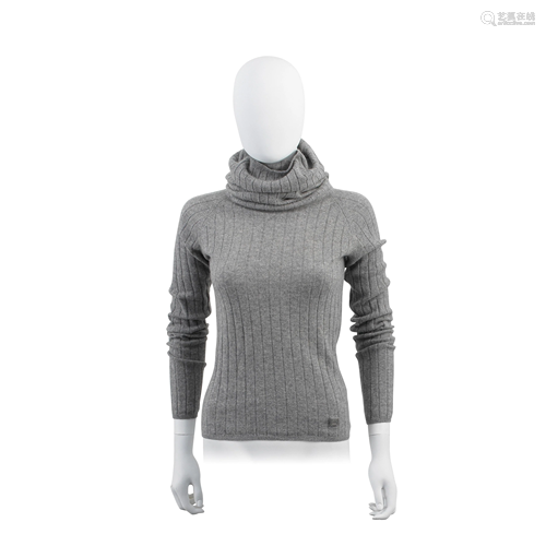 Grey Cashmere Ribbed Rollneck Jumper, Chanel