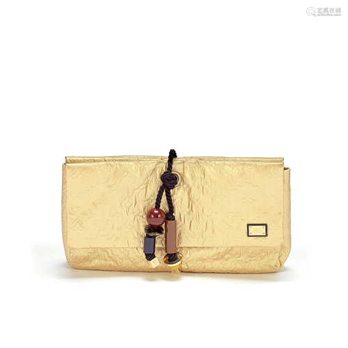 Gold Leather African Queen Masai GM Clutch, Louis