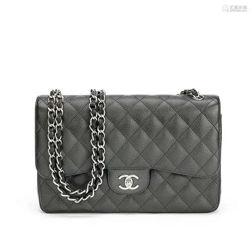 Black Caviar Jumbo Double Flap Bag, Chanel, c. 2018,