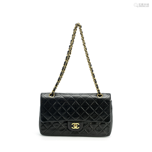 Black Lambskin Classic Double Flap Bag, Chanel, c.