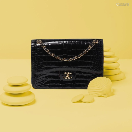 Black Alligator Jumbo Double Flap Bag, Chanel, c.