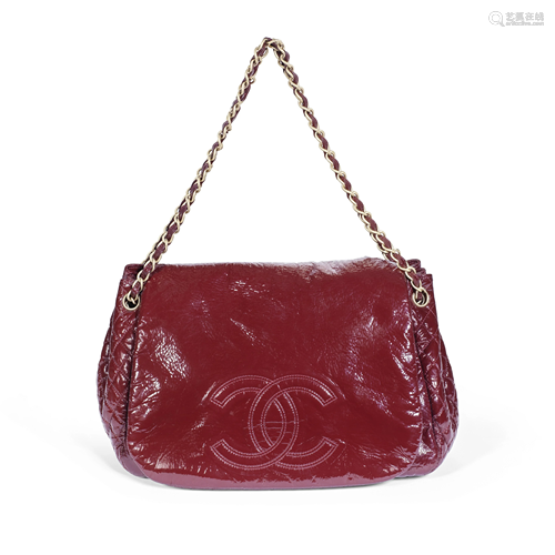 Bordeaux Patent Leather Accordion Flap Bag, Chanel, c.