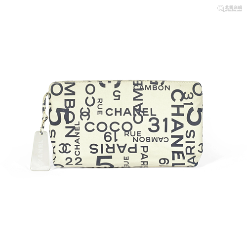 Cream Logo Canvas Sea Line Cosmetic Pouch, Chanel, c.