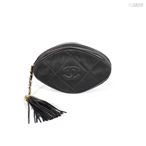 Black Satin Oval Tassel Clutch, Chanel, 1989-91,