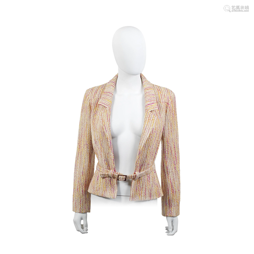 Yellow and Pink Boucle Belted Jacket, Chanel, Autumn,