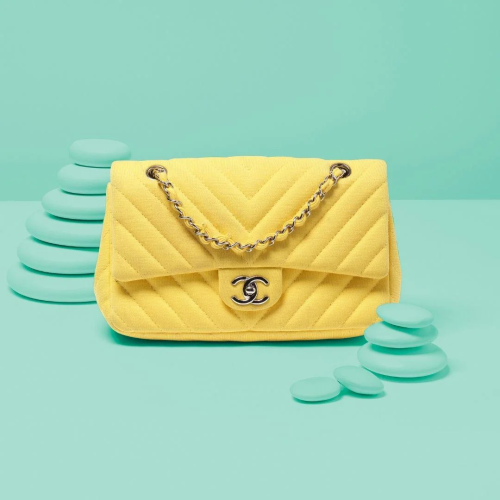 Yellow Jersey Chevron Flap Bag, Chanel, c. 2009-10,