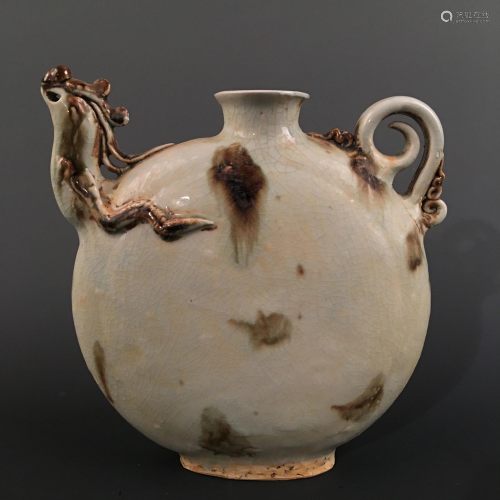 Chinese Brown Dot Round Flat Vase