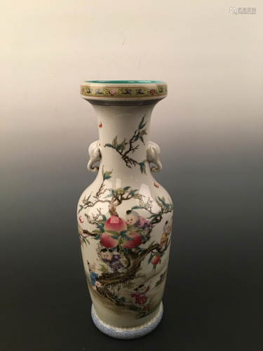 Chinese Famille Rose Children Playiong Vase
