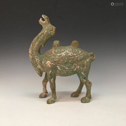 Chinese Bronze Inlaying Gold and Silver Camel Figure