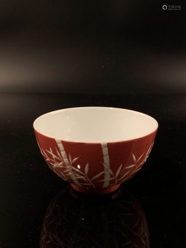 Chinese Red Glazed Bamboo Bowl