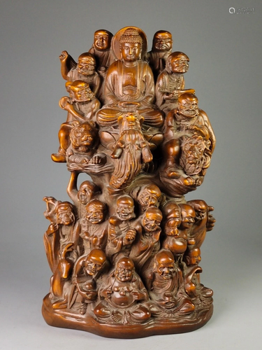 Boxwood hand-carved statues of eighteen arhats Width 12