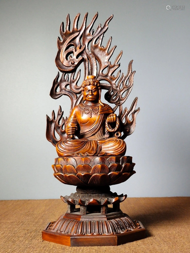 Boxwood Buddha Statue Fudo Myoshi Length 29 cm, width