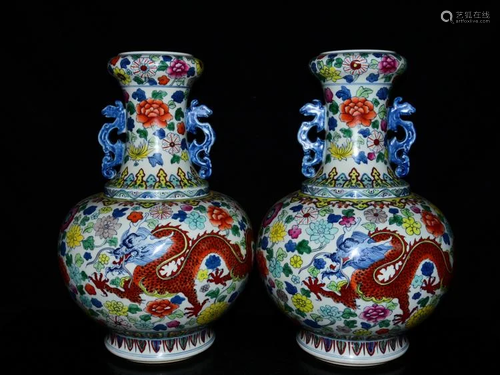 Double-eared Garlic Bottle with Dragon and Phoenix